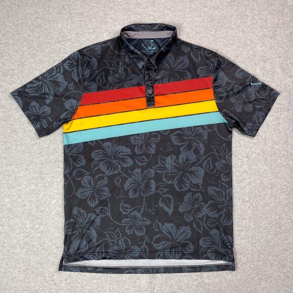 Oahu Golf OGA Mens M Polo Shirt Hibiscus All Over Print - Picture 2 of 13
